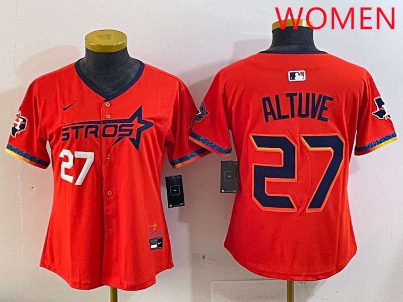 Women Houston Astros #27 Altuve Orange Fourth generation Joint Name Nike 2025 MLB Jersey style 2